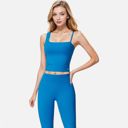 Blue Small Women's Fitted Square Neck Tank Top with Spaghetti Straps