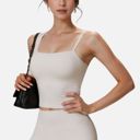 White Large Women's Fitted Square Neck Tank Top with Spaghetti Straps