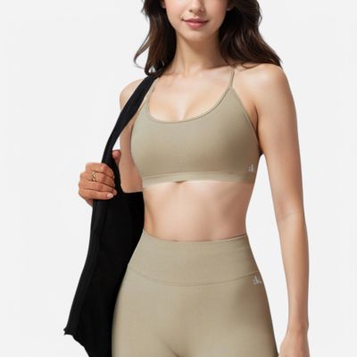 Women's Seamless Sports Bra with Scoop Neck and Thin Fixed Straps