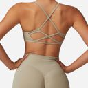 Beige Large Women's Seamless Sports Bra with Scoop Neck and Thin Fixed Straps