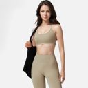 Beige Medium Women's Seamless Sports Bra with Scoop Neck and Thin Fixed Straps