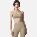 Beige Small Women's Seamless Sports Bra with Scoop Neck and Thin Fixed Straps