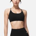 Black Medium Women's Seamless Sports Bra with Scoop Neck and Thin Fixed Straps