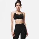 Black Medium Women's Seamless Sports Bra with Scoop Neck and Thin Fixed Straps