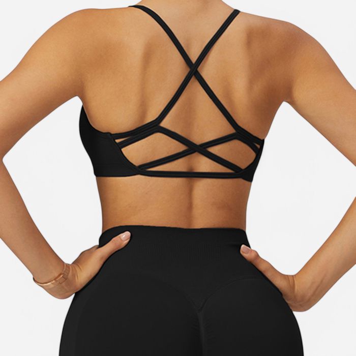 Women's Seamless Sports Bra with Scoop Neck and Thin Fixed Straps