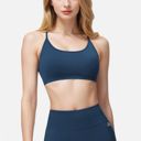 Blue Large Women's Seamless Sports Bra with Scoop Neck and Thin Fixed Straps