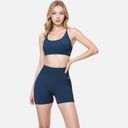 Blue Medium Women's Seamless Sports Bra with Scoop Neck and Thin Fixed Straps