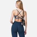 Blue Medium Women's Seamless Sports Bra with Scoop Neck and Thin Fixed Straps