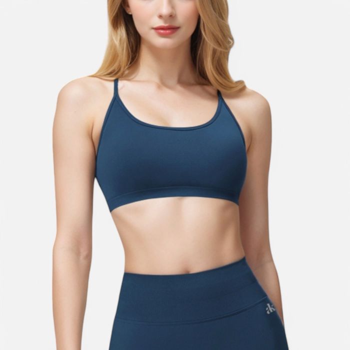 Women's Seamless Sports Bra with Scoop Neck and Thin Fixed Straps