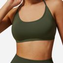 Green Medium Women's Seamless Sports Bra with Scoop Neck and Thin Fixed Straps