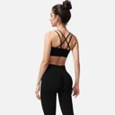 Black Large Women's Double Strap Sports Bra with V-Neckline and Soft Support