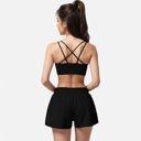 Black Medium Women's Double Strap Sports Bra with V-Neckline and Soft Support