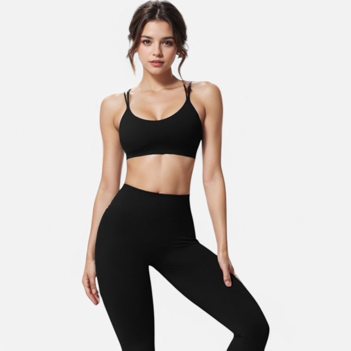 Women's Double Strap Sports Bra with V-Neckline and Soft Support