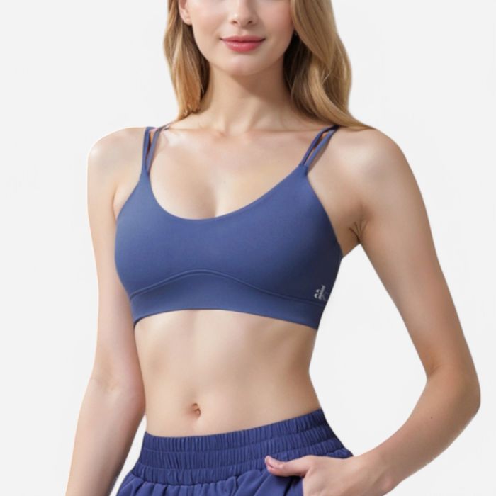 Women's Double Strap Sports Bra with V-Neckline and Soft Support