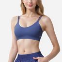 Blue Large Women's Double Strap Sports Bra with V-Neckline and Soft Support