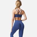 Blue Medium Women's Double Strap Sports Bra with V-Neckline and Soft Support