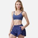 Blue Small Women's Double Strap Sports Bra with V-Neckline and Soft Support
