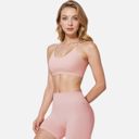 Pink Small Women's Double Strap Sports Bra with V-Neckline and Soft Support