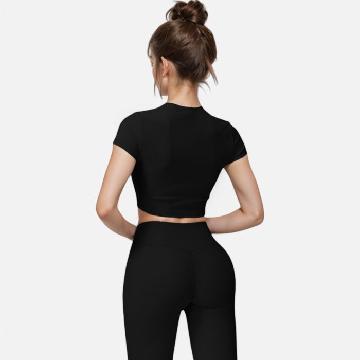 Women's Short Sleeve Ribbed Crop Top with Crew Neck and Stretch Fabric