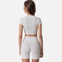 White Small Women's Short Sleeve Ribbed Crop Top with Crew Neck and Stretch Fabric