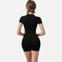 Black Medium Women's Short Sleeve Seamless Fitted Tee with Crew Neck and Stretch Fabric