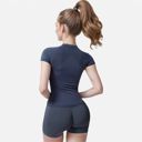 Blue Large Women's Short Sleeve Seamless Fitted Tee with Crew Neck and Stretch Fabric