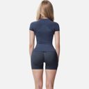 Blue Medium Women's Short Sleeve Seamless Fitted Tee with Crew Neck and Stretch Fabric
