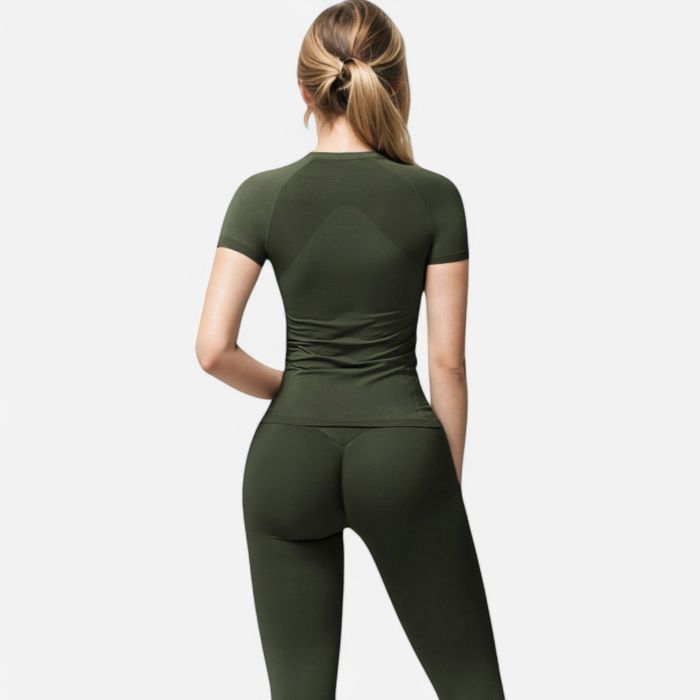Women's Short Sleeve Seamless Fitted Tee with Crew Neck and Stretch Fabric