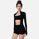 Black Medium Women's Long Sleeve Fitted Zip-Up Jacket with High Collar and Thumbhole Cuffs