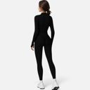 Black Small Women's Long Sleeve Fitted Zip-Up Jacket with High Collar and Thumbhole Cuffs