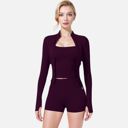 Purple Medium Women's Long Sleeve Fitted Zip-Up Jacket with High Collar and Thumbhole Cuffs