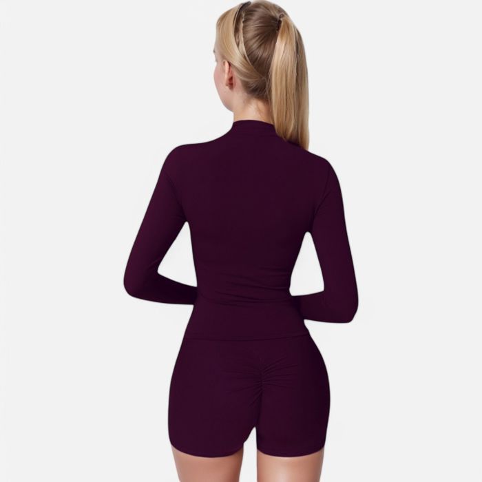 Women's Long Sleeve Fitted Zip-Up Jacket with High Collar and Thumbhole Cuffs