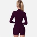 Purple Medium Women's Long Sleeve Fitted Zip-Up Jacket with High Collar and Thumbhole Cuffs