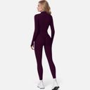 Purple Medium Women's Long Sleeve Fitted Zip-Up Jacket with High Collar and Thumbhole Cuffs