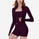 Purple Small Women's Long Sleeve Fitted Zip-Up Jacket with High Collar and Thumbhole Cuffs