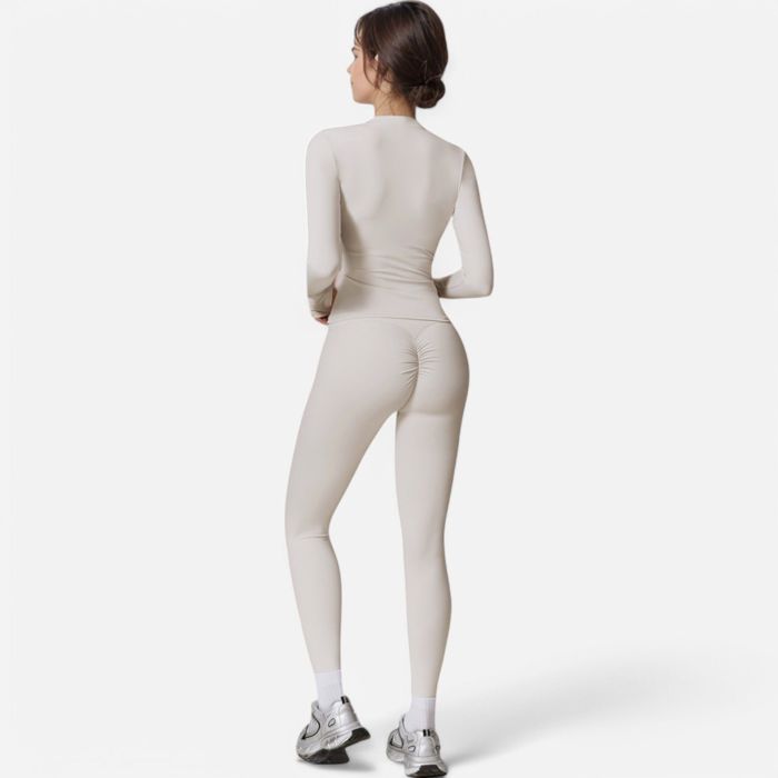 Women's Long Sleeve Fitted Zip-Up Jacket with High Collar and Thumbhole Cuffs