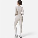 White Large Women's Long Sleeve Fitted Zip-Up Jacket with High Collar and Thumbhole Cuffs