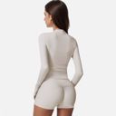 White Small Women's Long Sleeve Fitted Zip-Up Jacket with High Collar and Thumbhole Cuffs