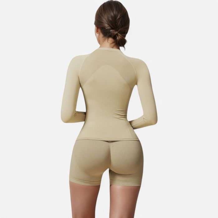 Women's Long Sleeve Fitted Crew Neck Top with Thumbhole Cuffs and Seam Detailing