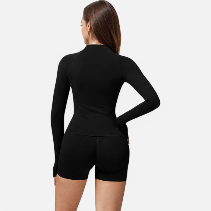 Women's Long Sleeve Fitted Crew Neck Top with Thumbhole Cuffs and Seam Detailing