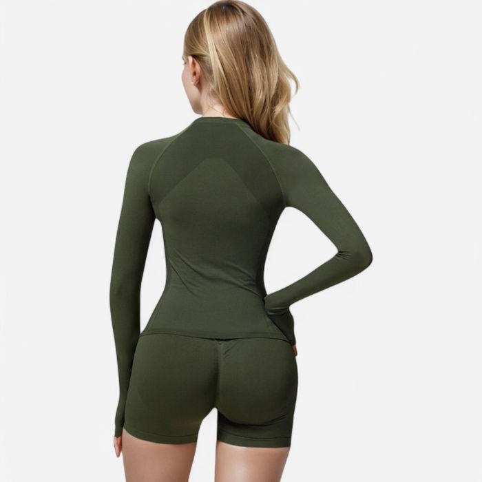 Women's Long Sleeve Fitted Crew Neck Top with Thumbhole Cuffs and Seam Detailing