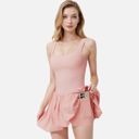 Pink Large Women's Sleeveless Fitted Bodysuit Dress with Bubble Hem Skirt and Scoop Neck