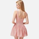 Pink Large Women's Sleeveless Fitted Bodysuit Dress with Bubble Hem Skirt and Scoop Neck