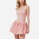 Pink Medium Women's Sleeveless Fitted Bodysuit Dress with Bubble Hem Skirt and Scoop Neck
