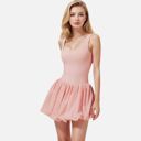 Pink Medium Women's Sleeveless Fitted Bodysuit Dress with Bubble Hem Skirt and Scoop Neck