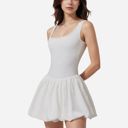 White Large Women's Sleeveless Fitted Bodysuit Dress with Bubble Hem Skirt and Scoop Neck