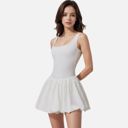White Small Women's Sleeveless Fitted Bodysuit Dress with Bubble Hem Skirt and Scoop Neck