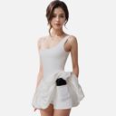 White Small Women's Sleeveless Fitted Bodysuit Dress with Bubble Hem Skirt and Scoop Neck