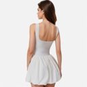 White Small Women's Sleeveless Fitted Bodysuit Dress with Bubble Hem Skirt and Scoop Neck