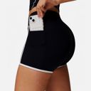 Black Medium Active Women's High Waist Biker Shorts with Contrast Piping and Seamless Stretch Fabric
